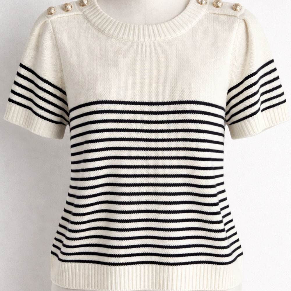 CeCe White Sweater with Gold Button Details
